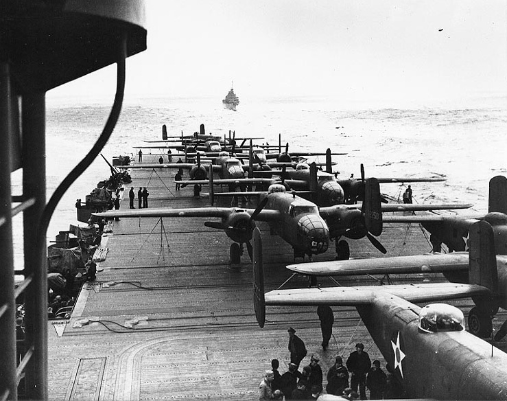 B 25 on the deck of USS Hornet during Doolitt
